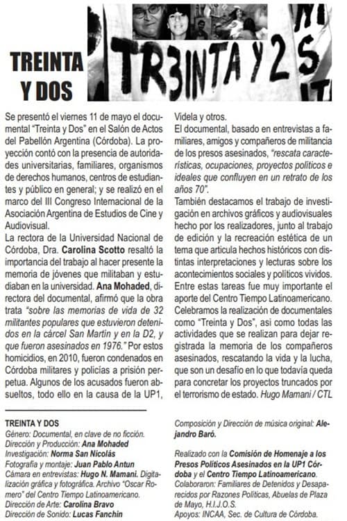 Treinta y dos: un documental de muchos tiempos